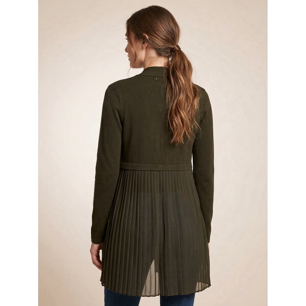 Fever Women's Plus Size M Green  Open Cardigan Sheer Pleated Hem Long Sleeve